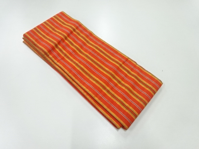 リサイクル　綿紬縞模様織り出し半幅帯